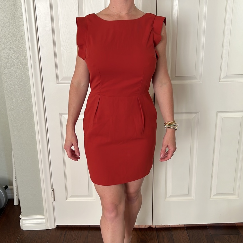 Line & Dot Backless Rust Mini Dress